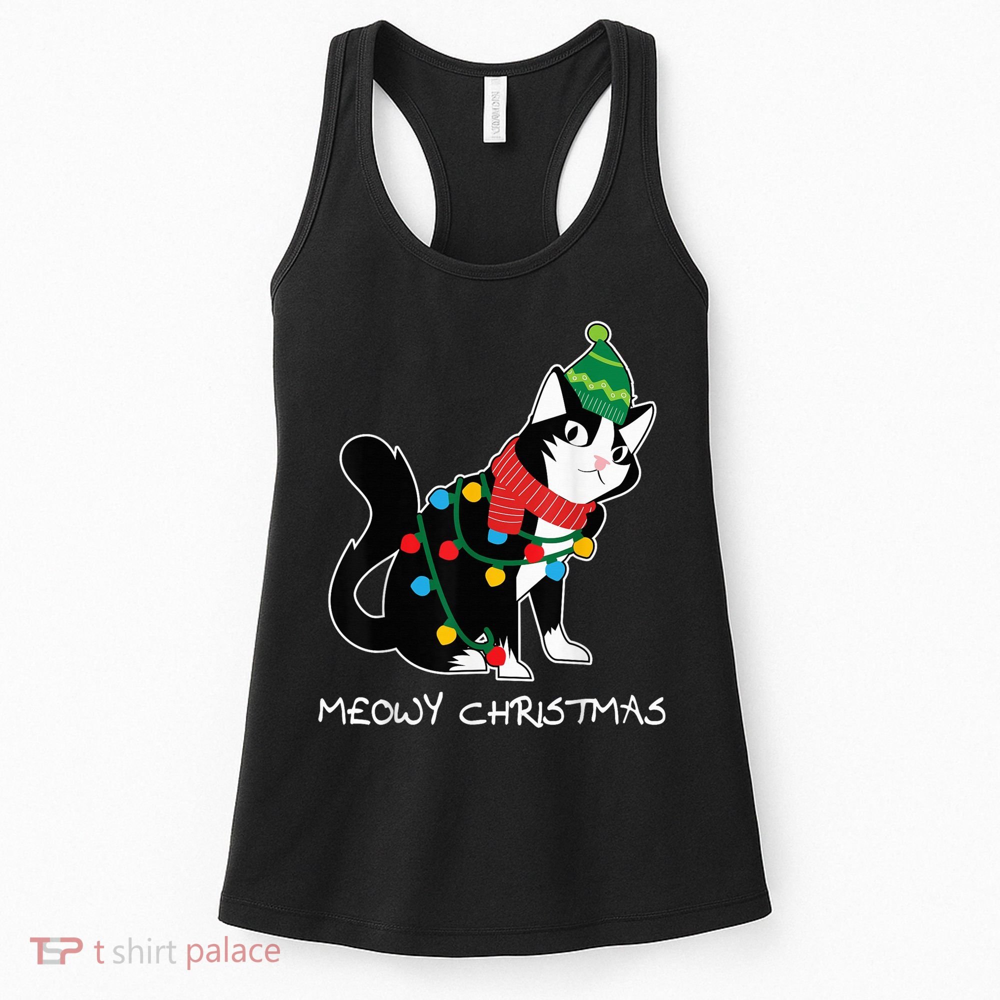 Santa Hat Cat Meowy X-Mas Light Up Funny Christmas Gift Women's Tank Top