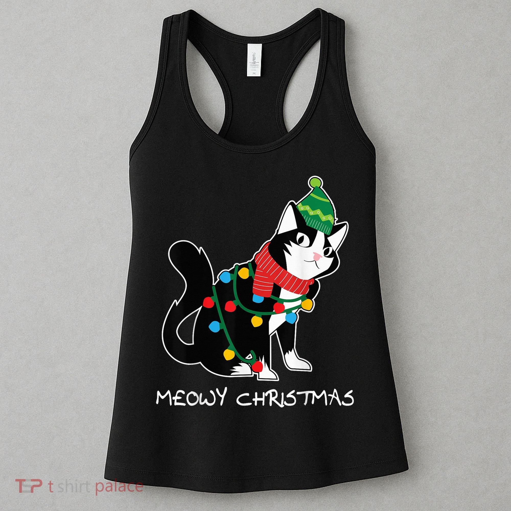 Santa Hat Cat Meowy X-Mas Light Up Funny Christmas Gift Women's Tank Top