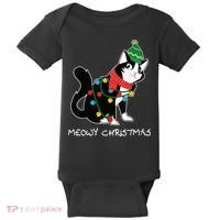 Santa Hat Cat Meowy X-Mas Light Up Funny Christmas Gift Baby Bodysuit thumb 0