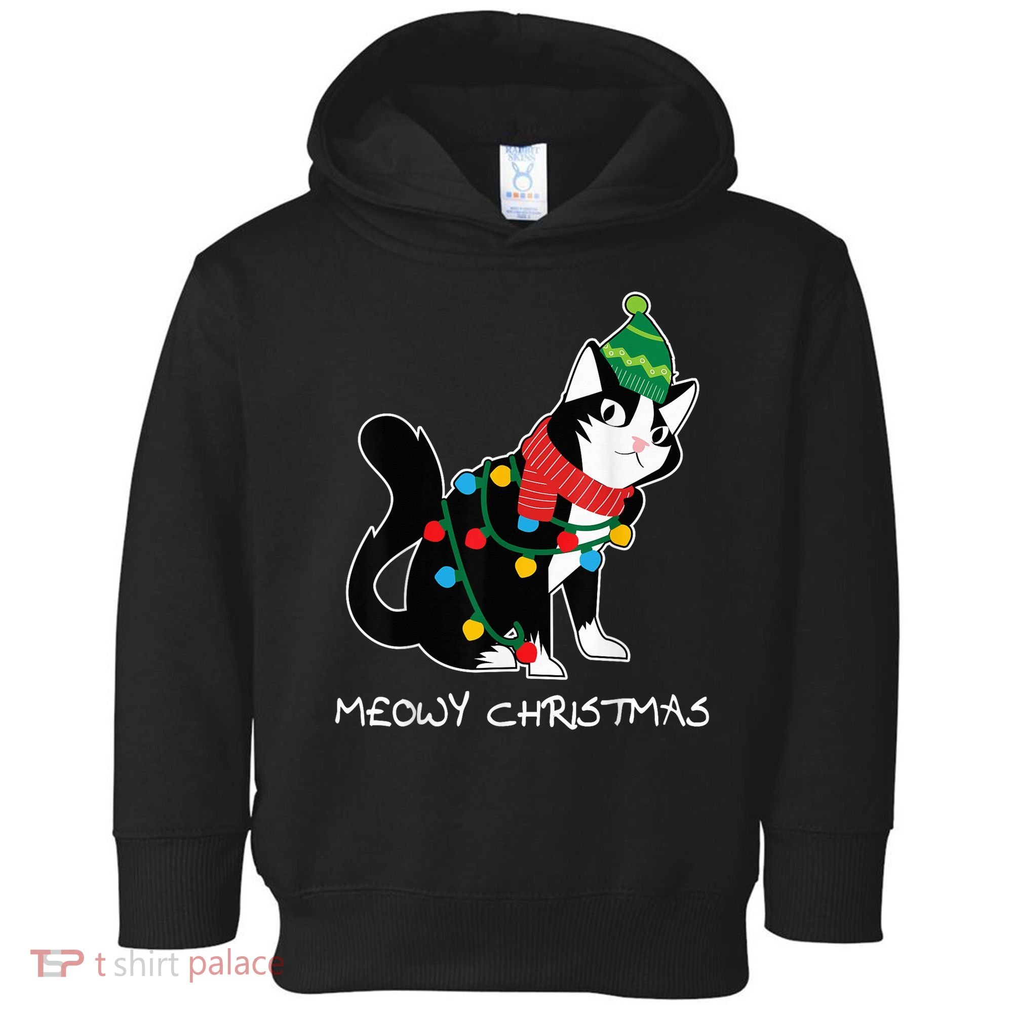 Santa Hat Cat Meowy X-Mas Light Up Funny Christmas Gift Toddler Hoodie