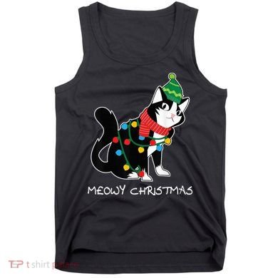Santa Hat Cat Meowy X-Mas Light Up Funny Christmas Gift Tank Top