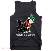 Santa Hat Cat Meowy X-Mas Light Up Funny Christmas Gift Tank Top thumb 0