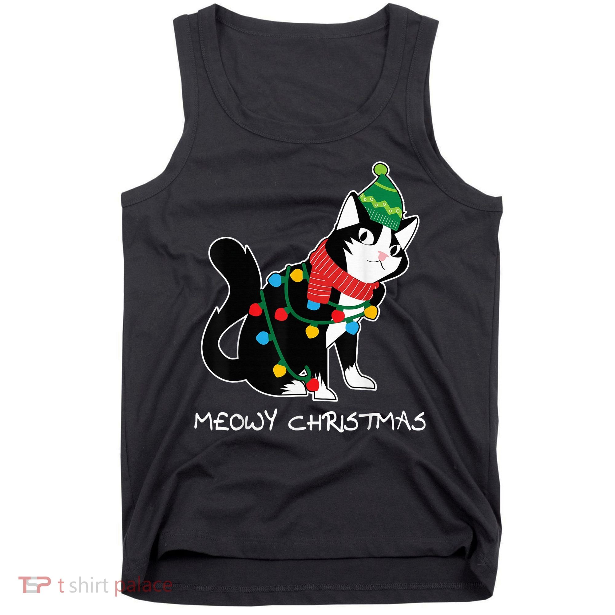 Santa Hat Cat Meowy X-Mas Light Up Funny Christmas Gift Tank Top