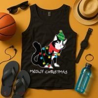 Santa Hat Cat Meowy X-Mas Light Up Funny Christmas Gift Tank Top thumb 4