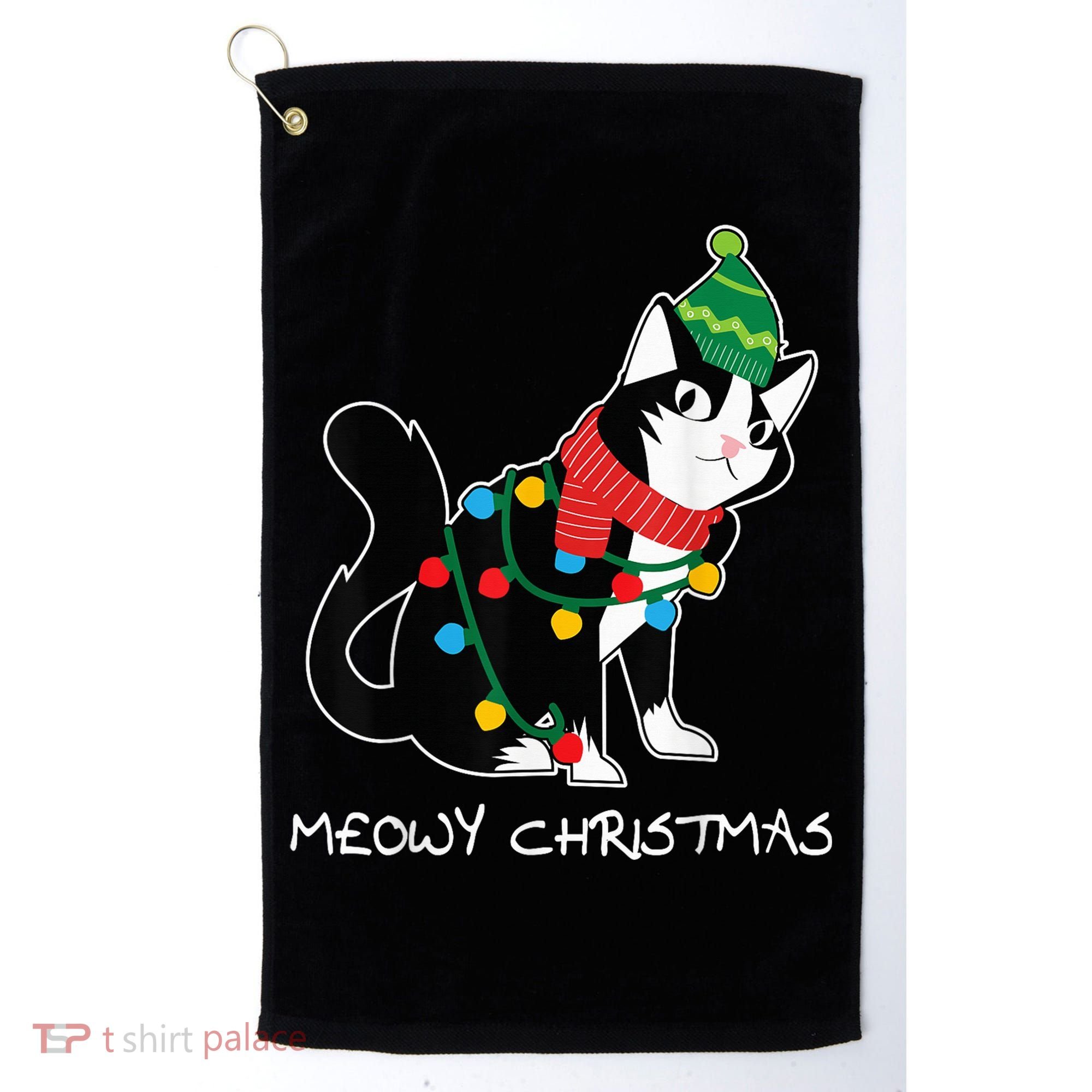 Santa Hat Cat Meowy X-Mas Light Up Funny Christmas Gift Golf Towel