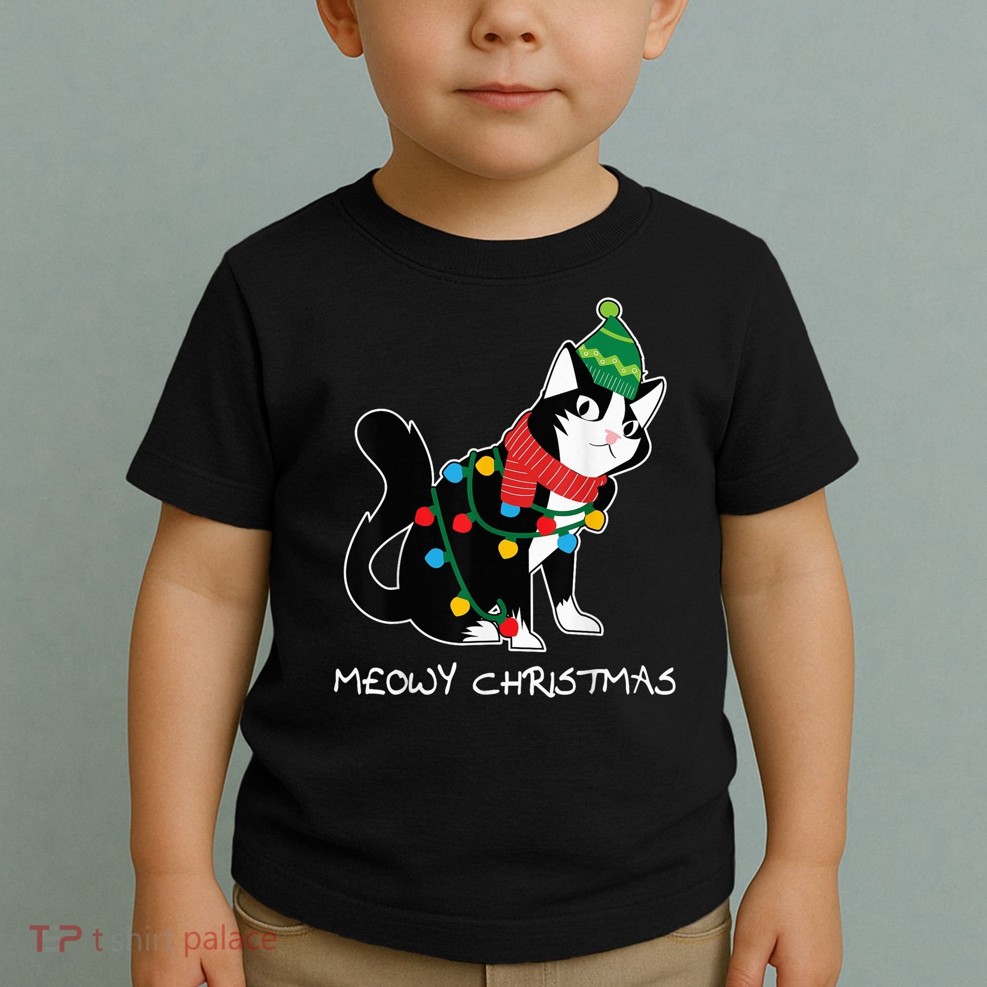Santa Hat Cat Meowy X-Mas Light Up Funny Christmas Gift Toddler T-Shirt