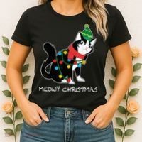 Santa Hat Cat Meowy X-Mas Light Up Funny Christmas Gift Women's T-Shirt thumb 2