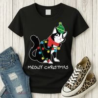 Santa Hat Cat Meowy X-Mas Light Up Funny Christmas Gift Women's T-Shirt thumb 3