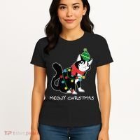 Santa Hat Cat Meowy X-Mas Light Up Funny Christmas Gift Women's T-Shirt thumb 4