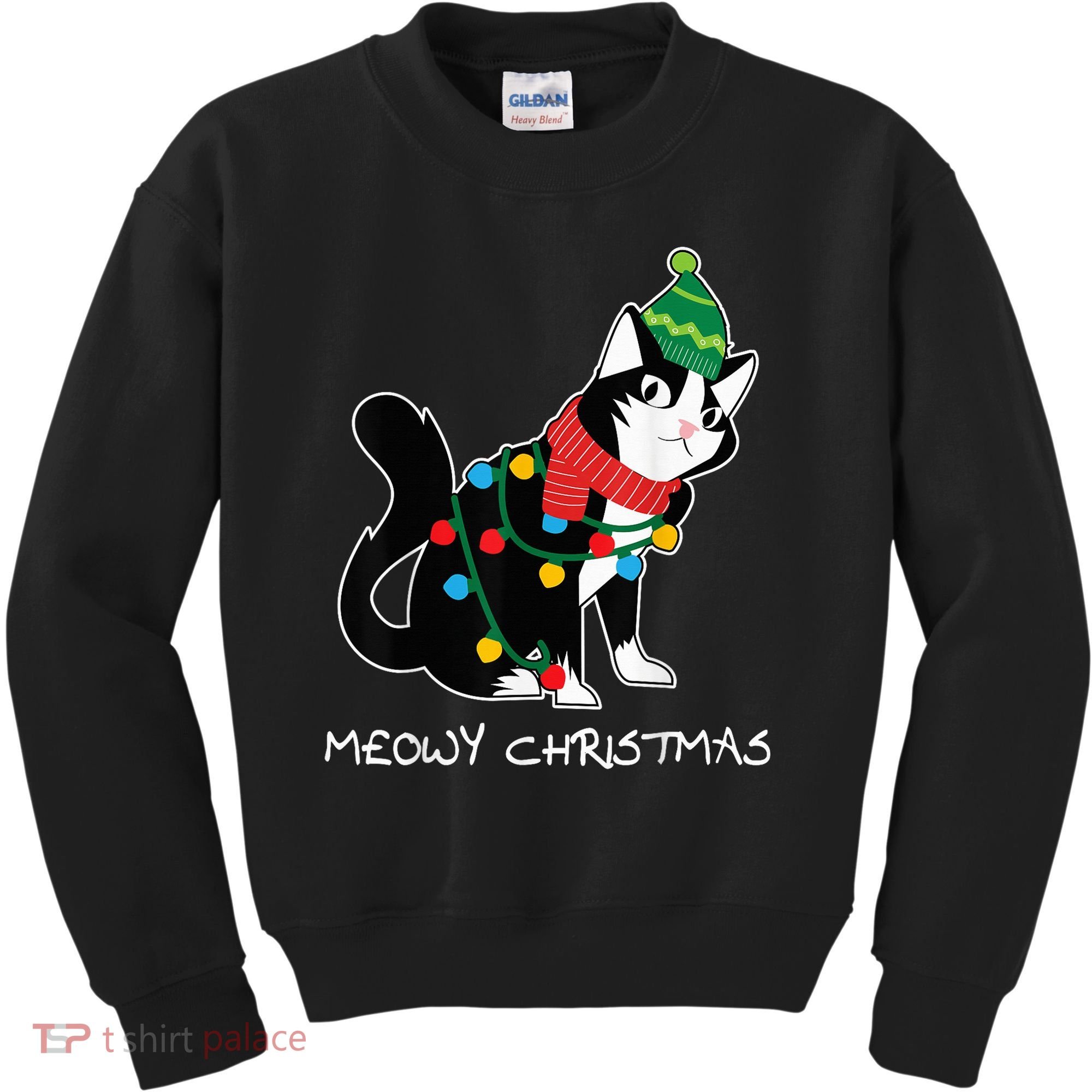 Santa Hat Cat Meowy X-Mas Light Up Funny Christmas Gift Kids Sweatshirt
