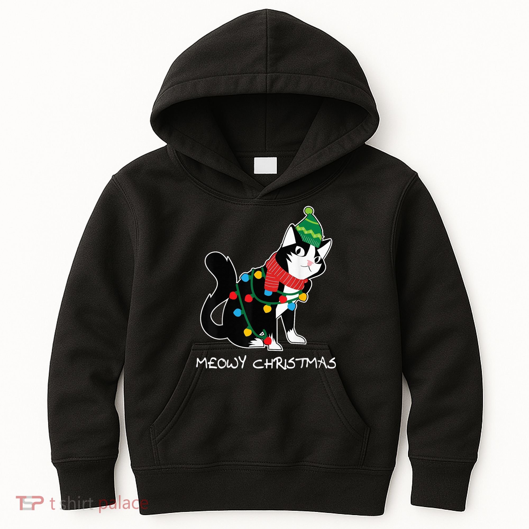 Santa Hat Cat Meowy X-Mas Light Up Funny Christmas Gift Kids Hoodie
