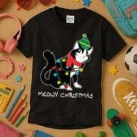 Santa Hat Cat Meowy X-Mas Light Up Funny Christmas Gift Kids T-Shirt thumb 3