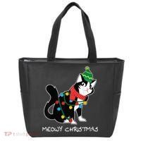 Santa Hat Cat Meowy X-Mas Light Up Funny Christmas Gift Tote Bag thumb 0