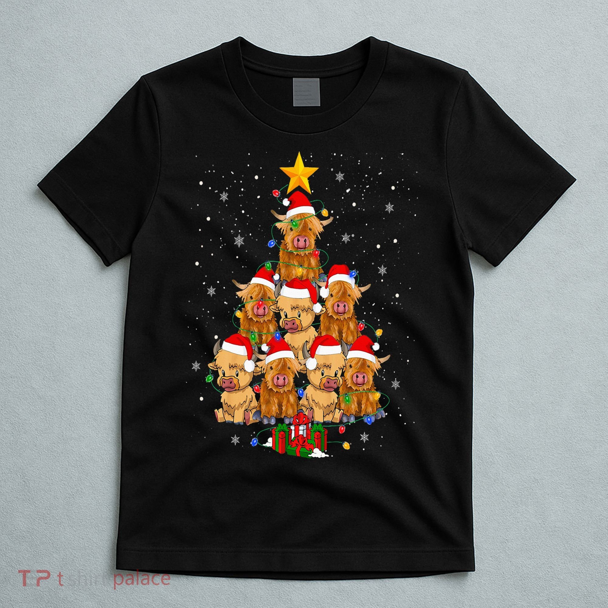Scottish Highland Cow Christmas Tree Funny Cow Lover Xmas T-Shirt