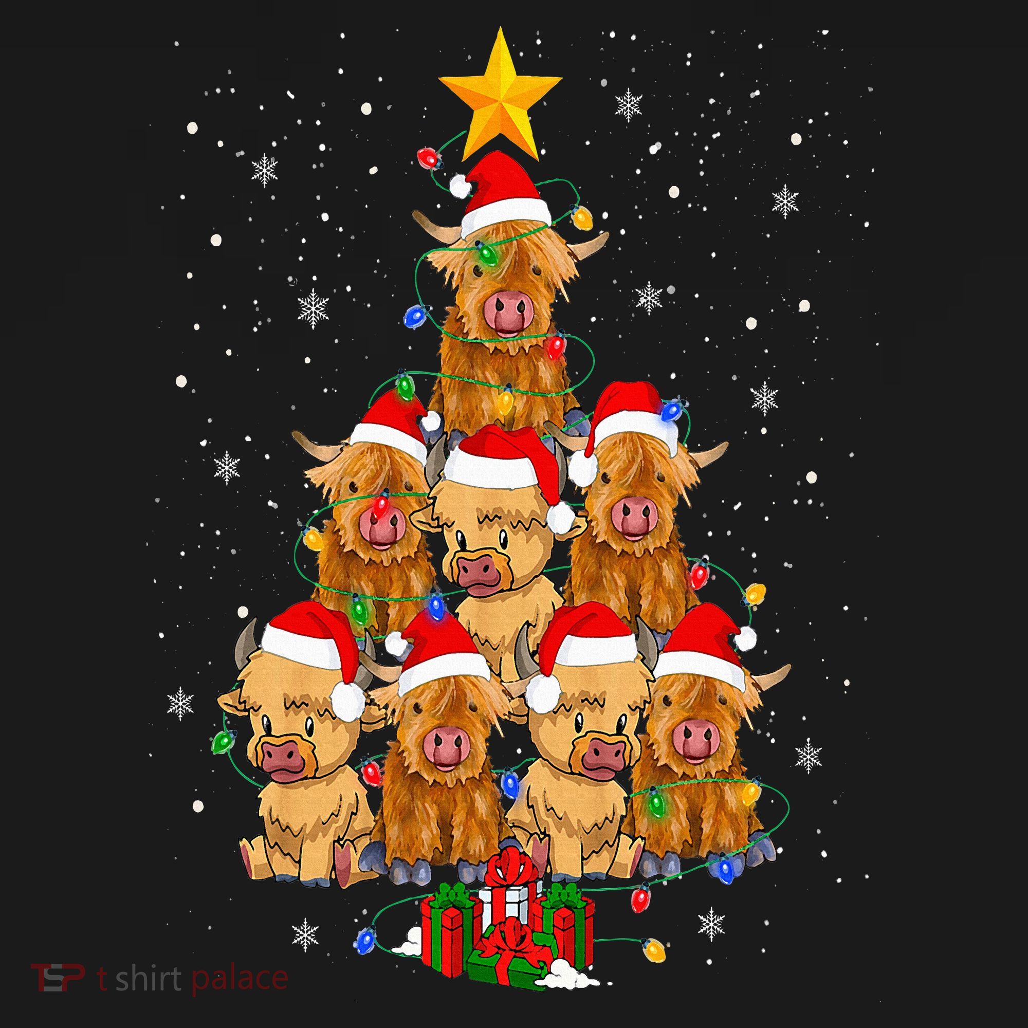 Scottish Highland Cow Christmas Tree Funny Cow Lover Xmas Women's Hoodie