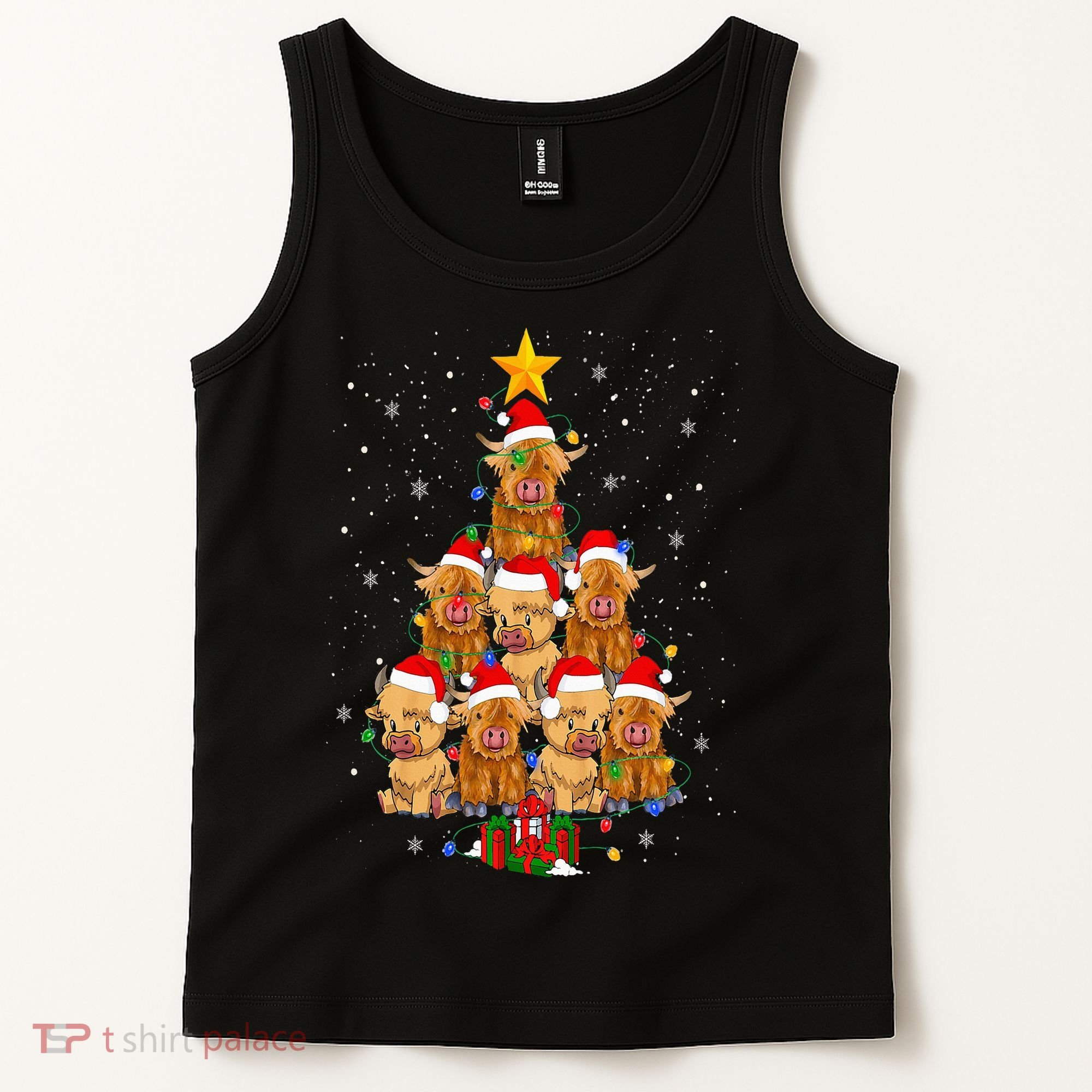 Scottish Highland Cow Christmas Tree Funny Cow Lover Xmas Tank Top