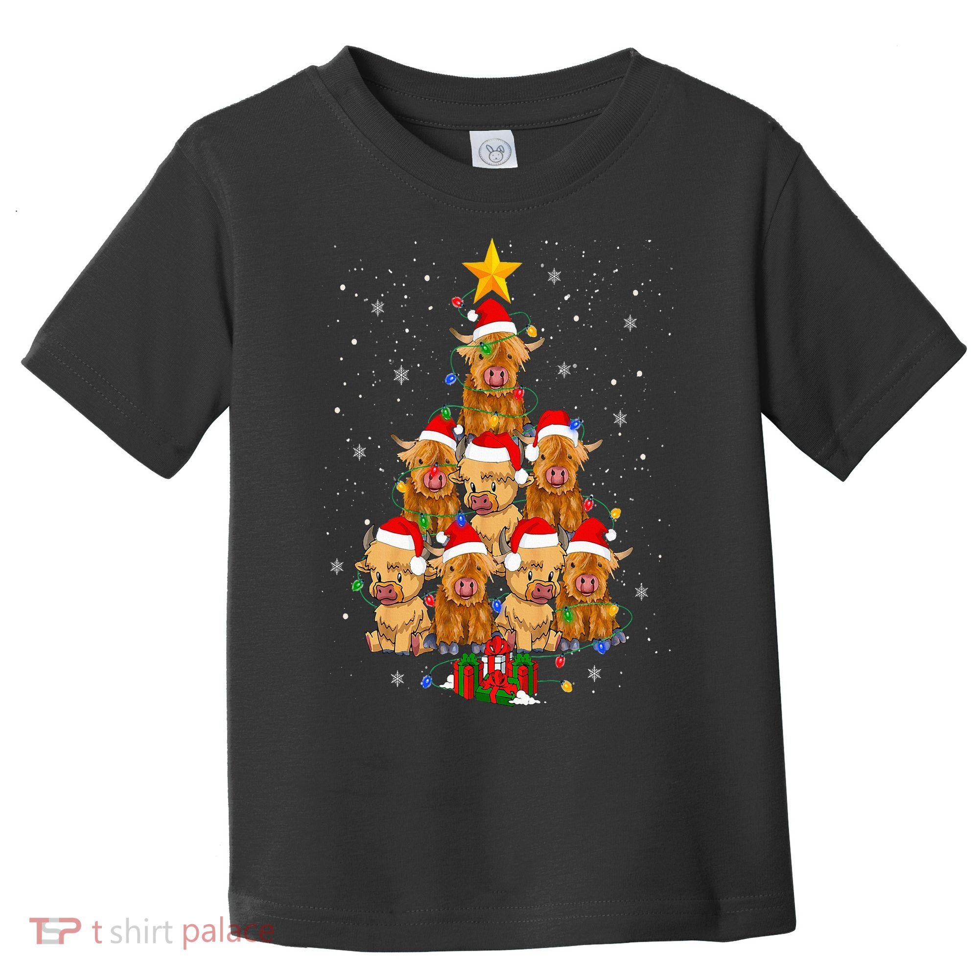 Scottish Highland Cow Christmas Tree Funny Cow Lover Xmas Toddler T-Shirt