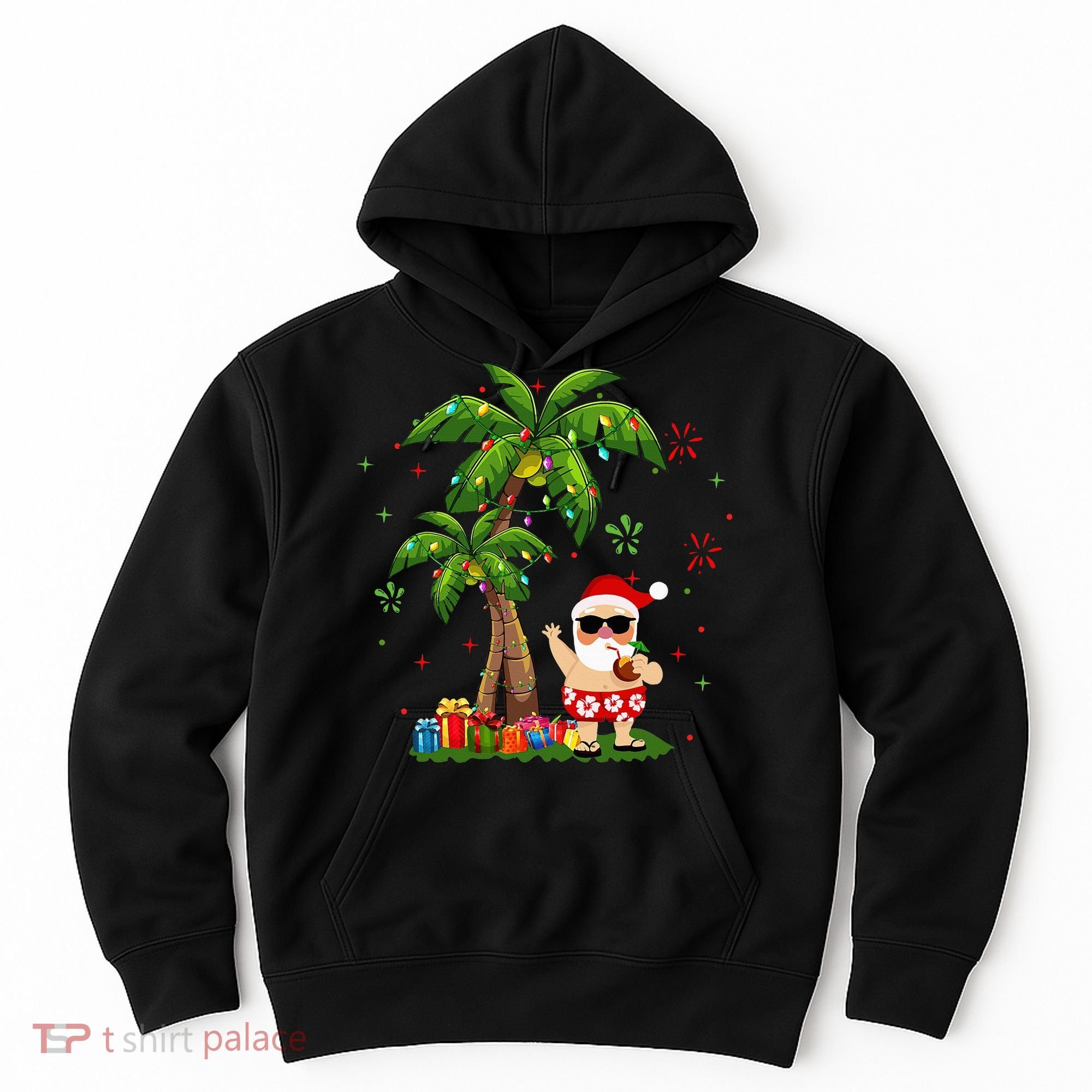 Santa Hawaiian Christmas Palm Tree Lights Xmas Hoodie