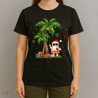 Santa Hawaiian Christmas Palm Tree Lights Xmas T-Shirt thumb 4