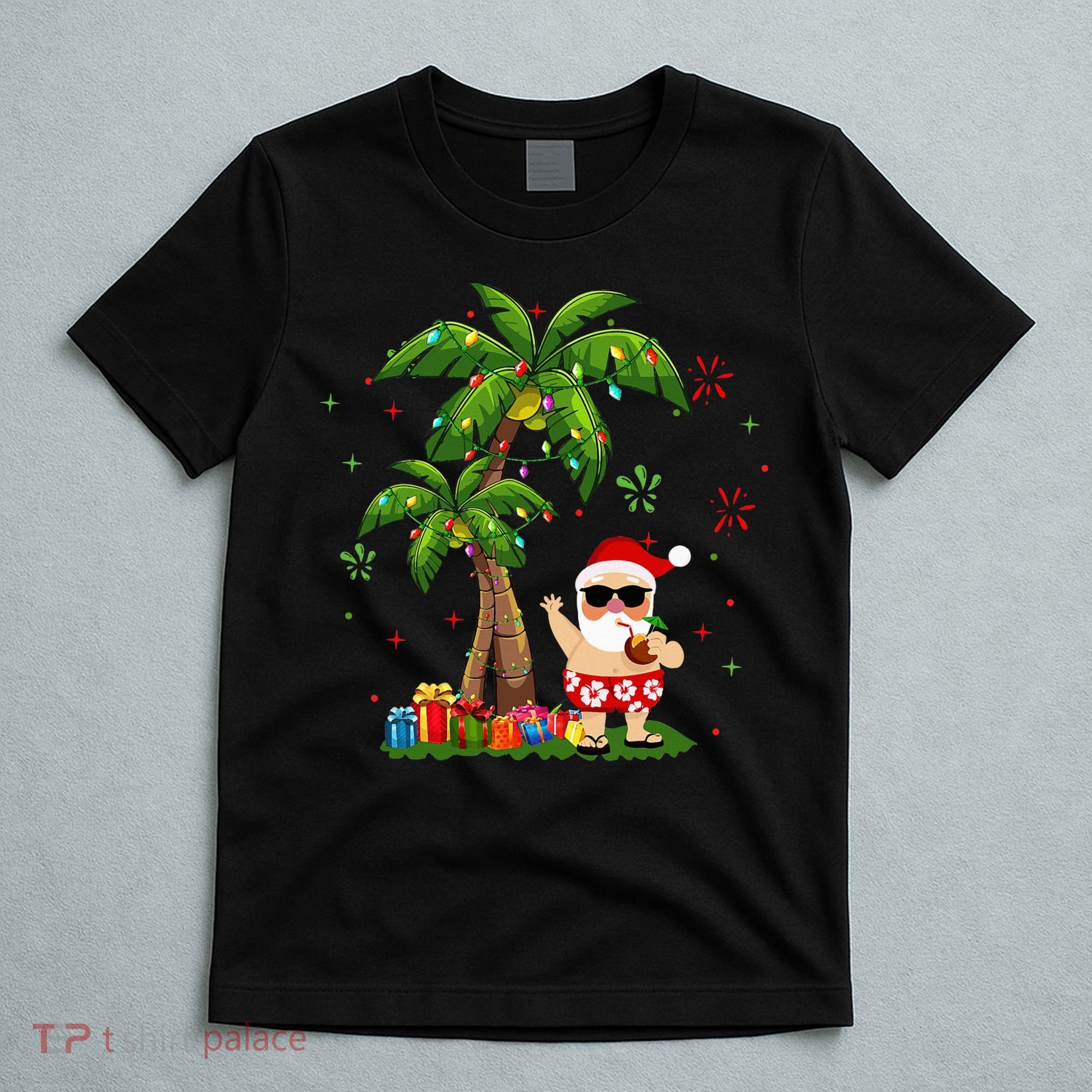 Santa Hawaiian Christmas Palm Tree Lights Xmas T-Shirt