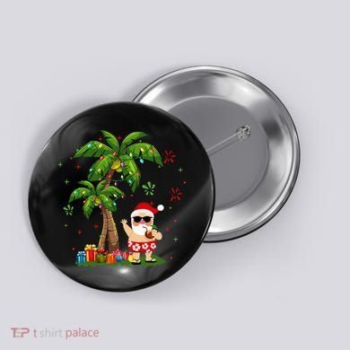 Santa Hawaiian Christmas Palm Tree Lights Xmas Button