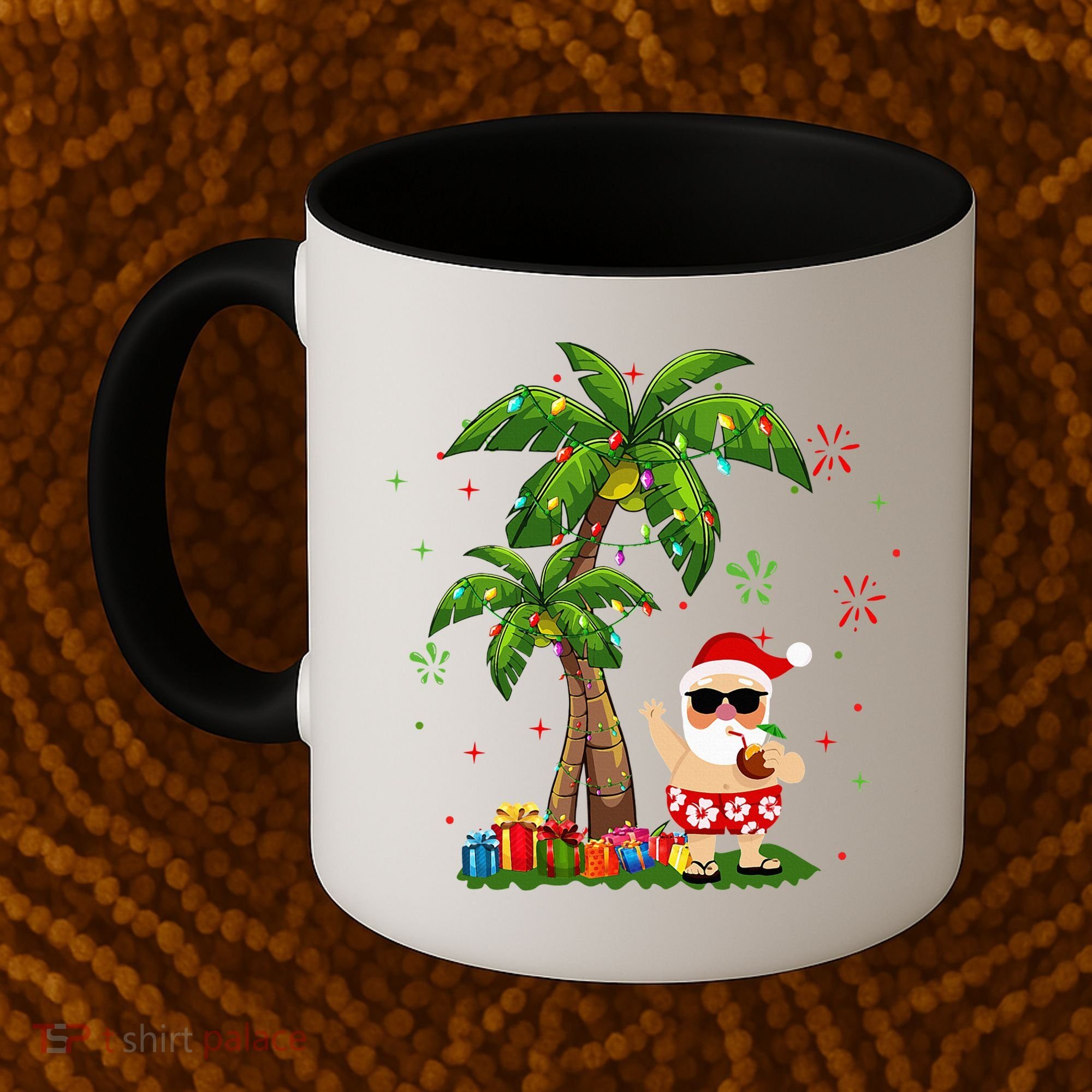 Santa Hawaiian Christmas Palm Tree Lights Xmas Coffee Mug