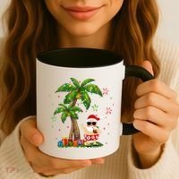 Santa Hawaiian Christmas Palm Tree Lights Xmas Coffee Mug thumb 3