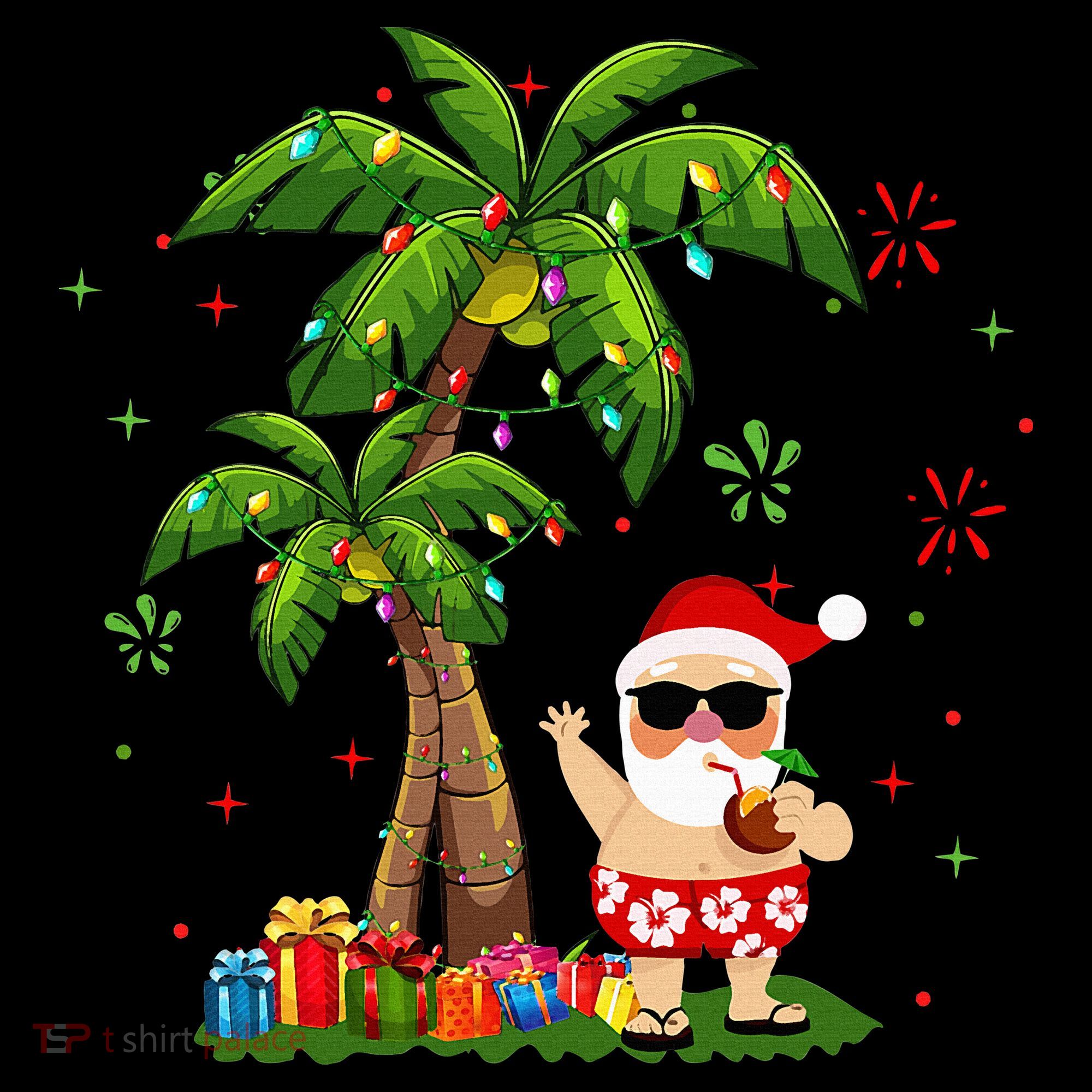 Santa Hawaiian Christmas Palm Tree Lights Xmas Coffee Mug