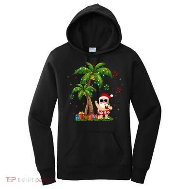 Santa Hawaiian Christmas Palm Tree Lights Xmas Women's Hoodie