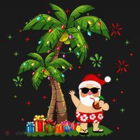 Santa Hawaiian Christmas Palm Tree Lights Xmas Women's Hoodie thumb 2