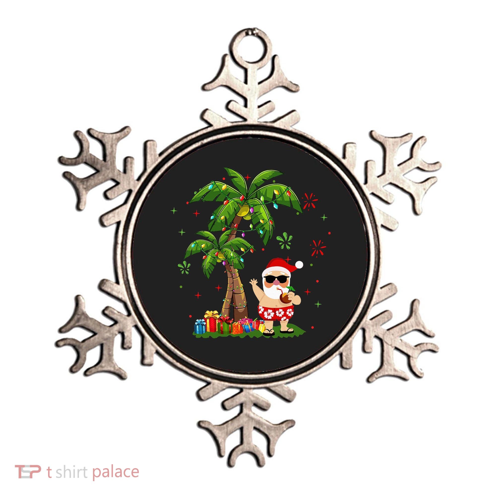 Santa Hawaiian Christmas Palm Tree Lights Xmas Ornament