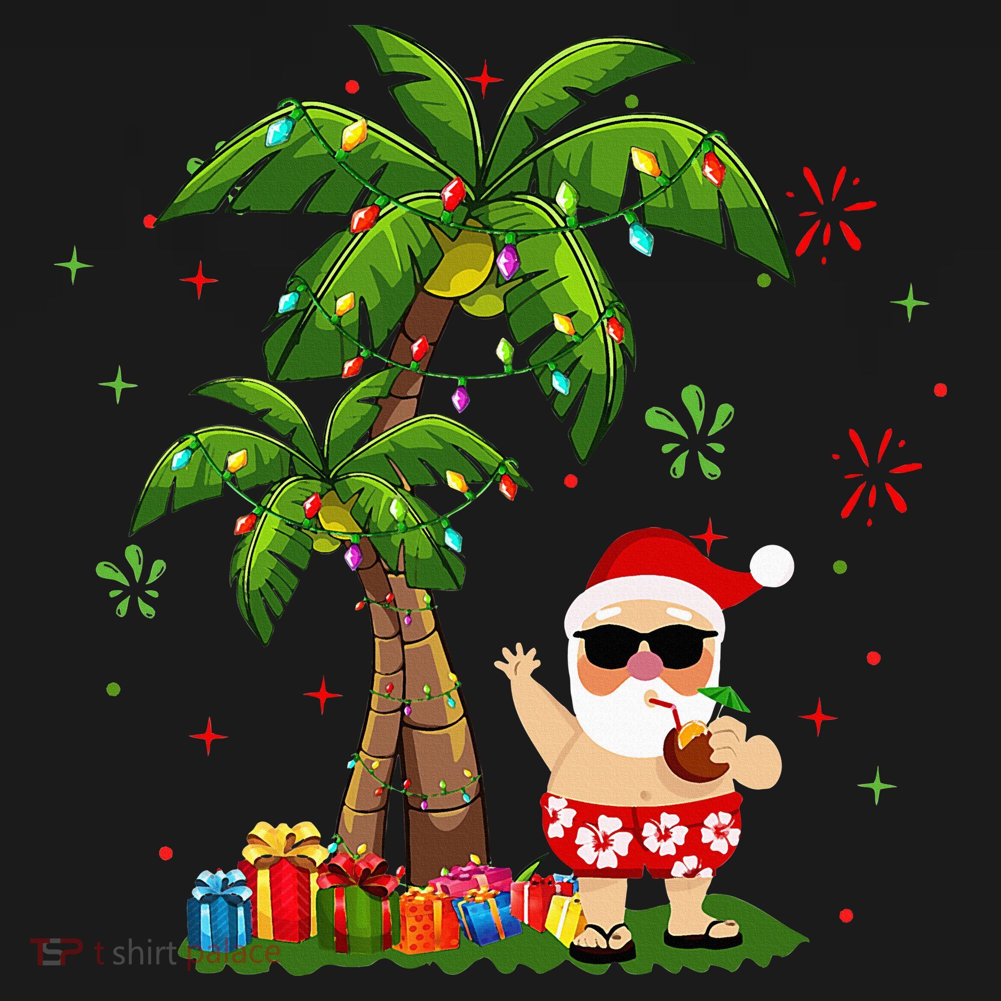Santa Hawaiian Christmas Palm Tree Lights Xmas Baby Bodysuit