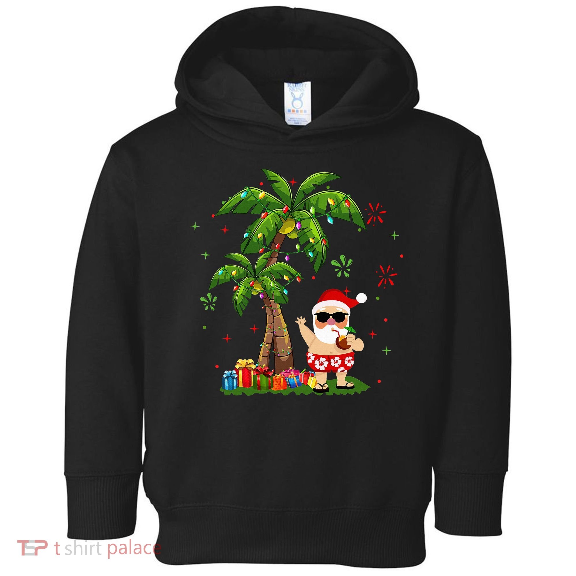 Santa Hawaiian Christmas Palm Tree Lights Xmas Toddler Hoodie