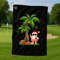 Santa Hawaiian Christmas Palm Tree Lights Xmas Golf Towel thumb 1