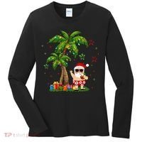 Santa Hawaiian Christmas Palm Tree Lights Xmas Women's Long Sleeve Shirt thumb 0