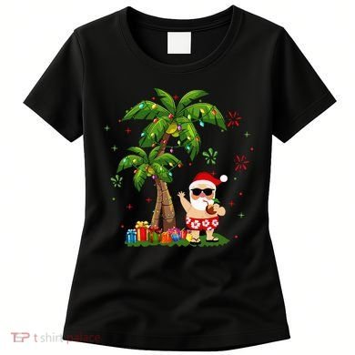 Santa Hawaiian Christmas Palm Tree Lights Xmas Women's T-Shirt