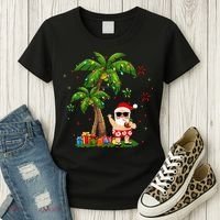 Santa Hawaiian Christmas Palm Tree Lights Xmas Women's T-Shirt thumb 3