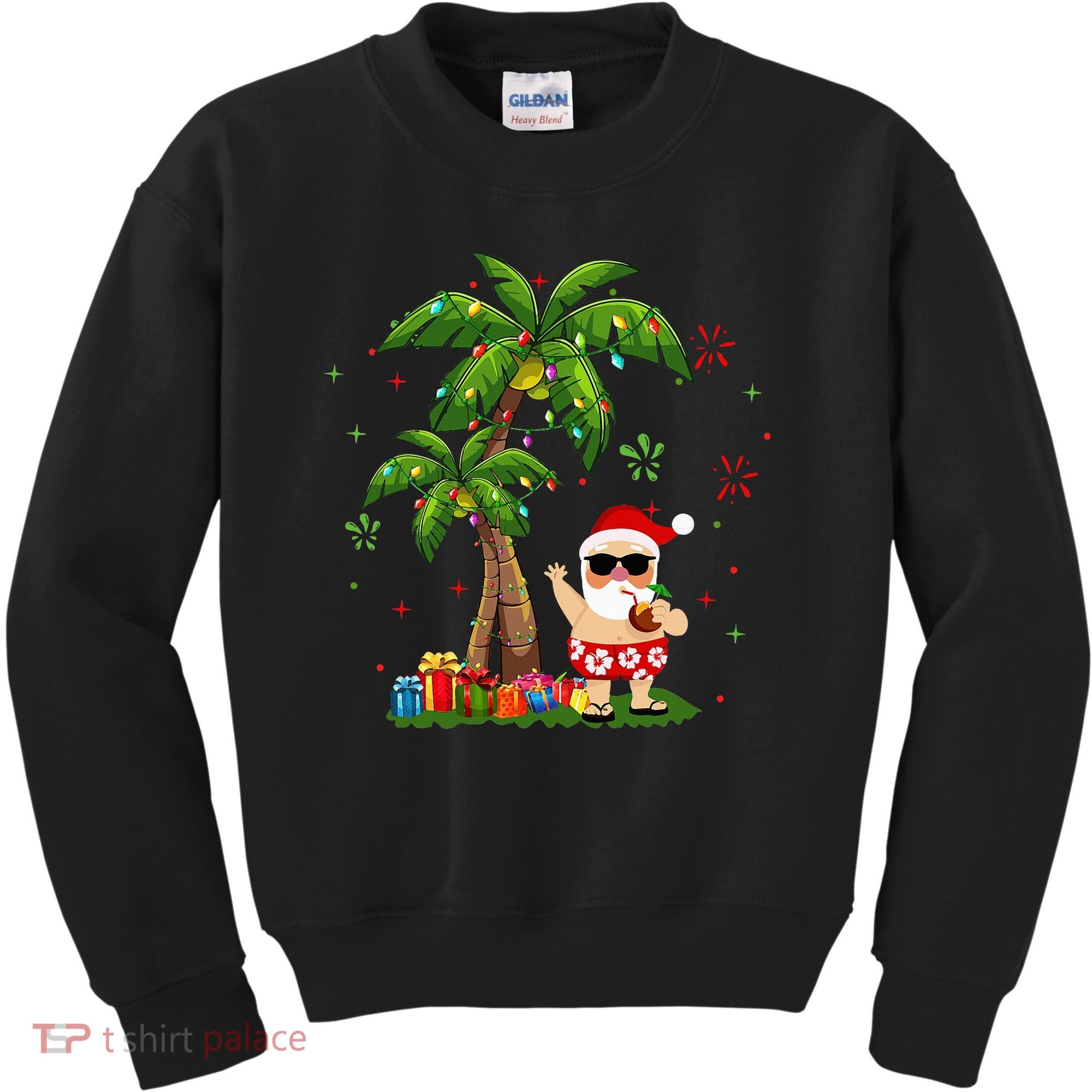 Santa Hawaiian Christmas Palm Tree Lights Xmas Kids Sweatshirt