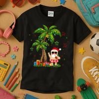 Santa Hawaiian Christmas Palm Tree Lights Xmas Kids T-Shirt thumb 3