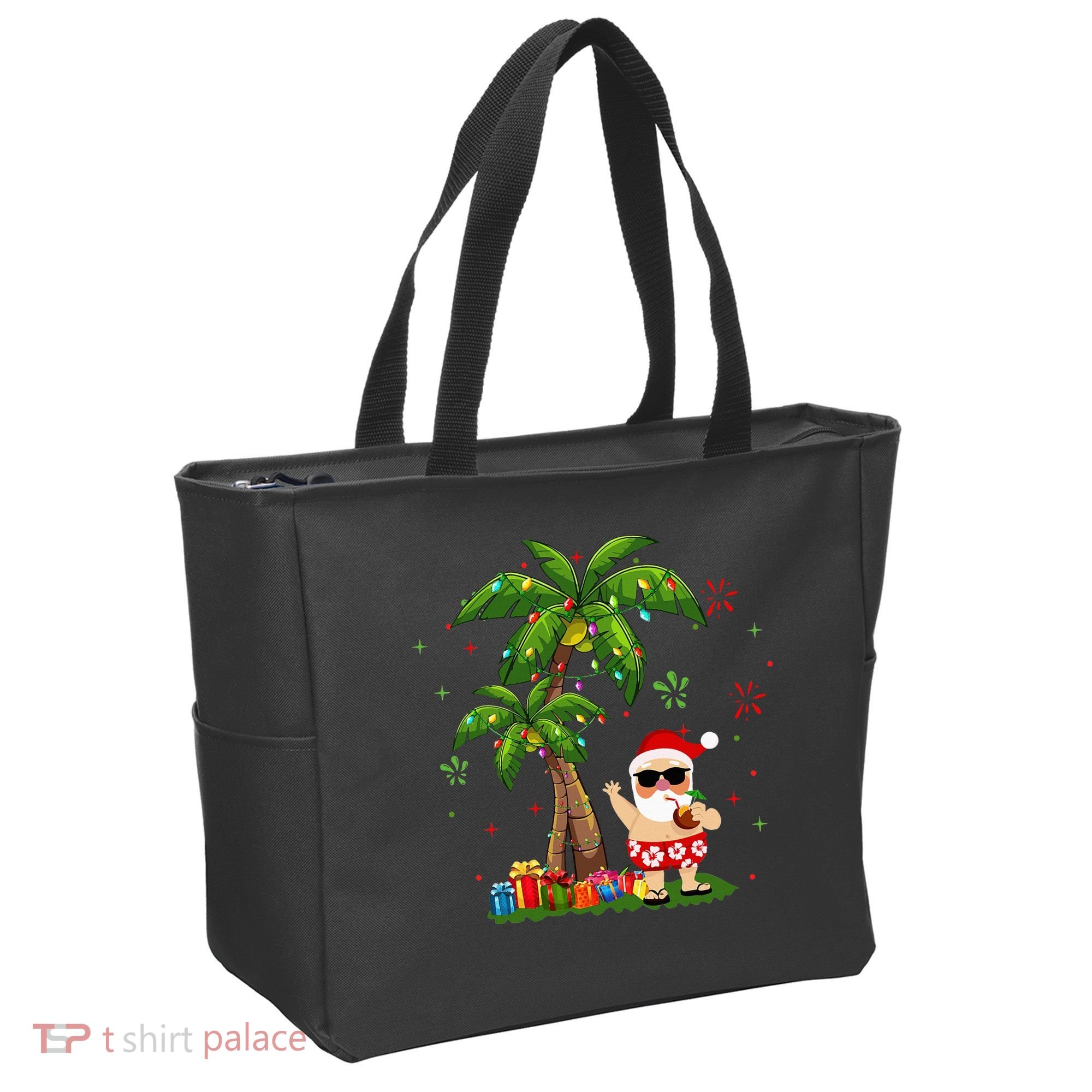 Santa Hawaiian Christmas Palm Tree Lights Xmas Tote Bag