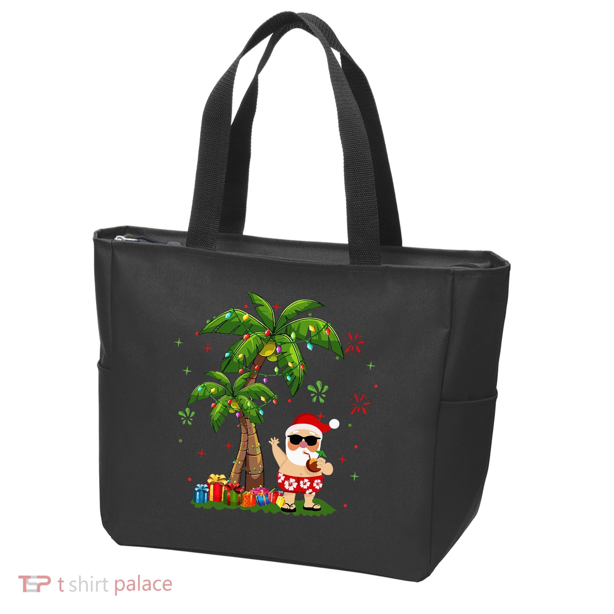 Santa Hawaiian Christmas Palm Tree Lights Xmas Tote Bag