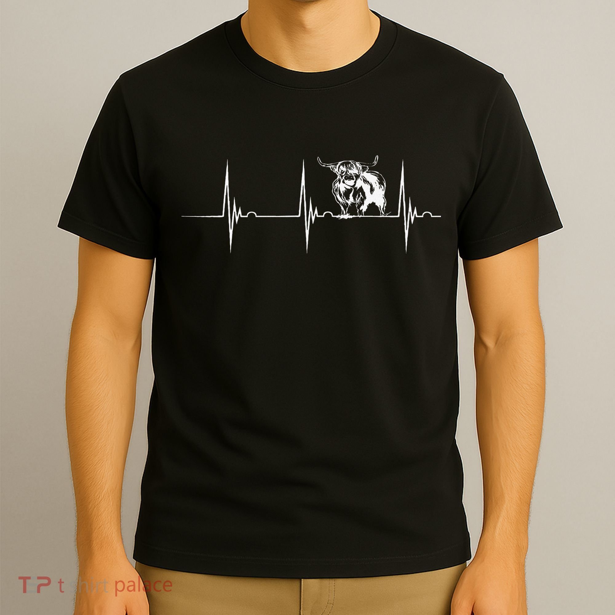 Scottish Highland Cow Heartbeat EKG Pulse Highlander Cow T-Shirt