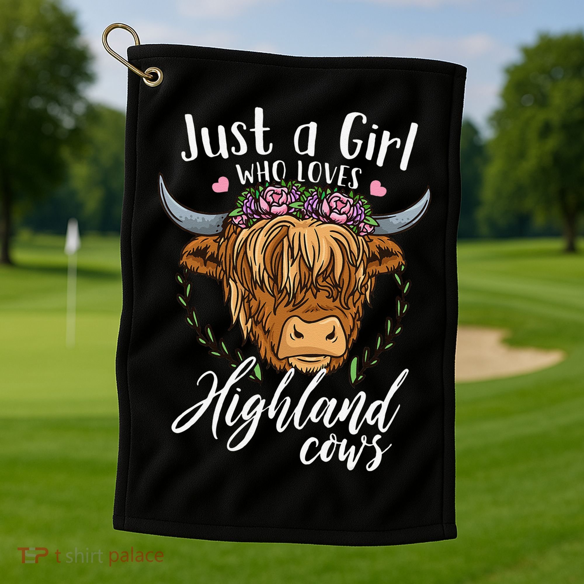 Scottish Highland Cow Just a  Who Loves Highland Cows Golf Towel