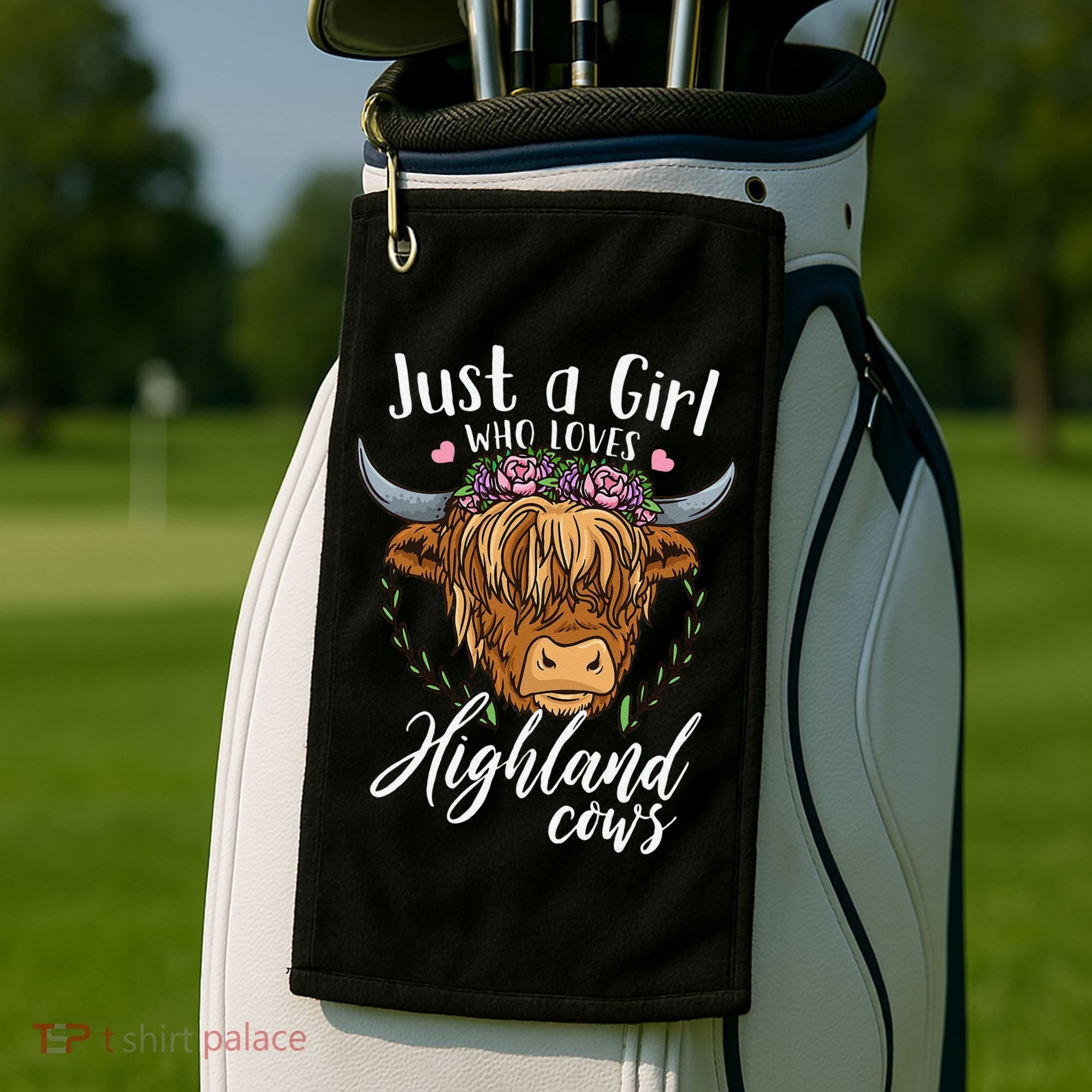 Scottish Highland Cow Just a  Who Loves Highland Cows Golf Towel