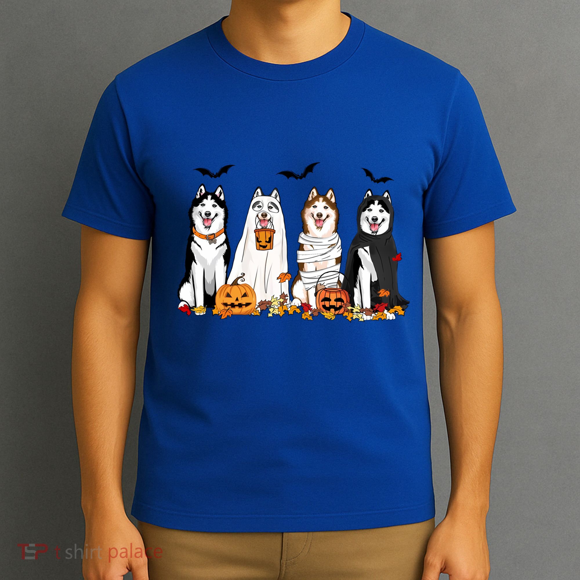Siberian Husky Dogs Ghost Witch Mummy Halloween Pumpkins Funny Gift T-Shirt