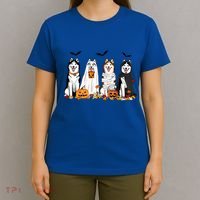Siberian Husky Dogs Ghost Witch Mummy Halloween Pumpkins Funny Gift T-Shirt thumb 4