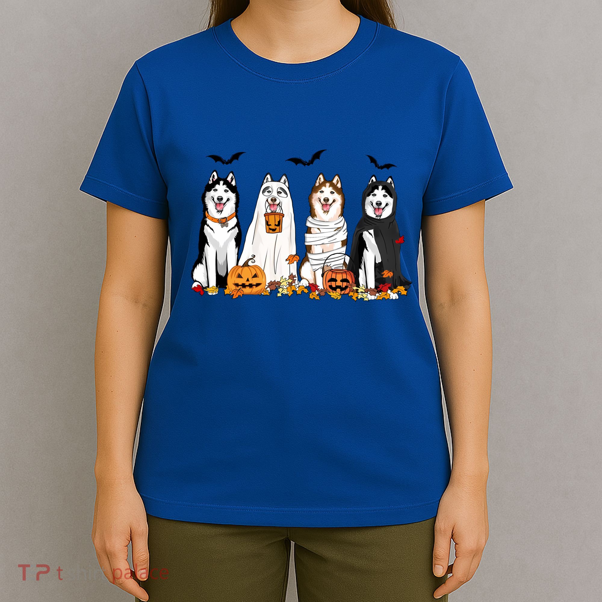 Siberian Husky Dogs Ghost Witch Mummy Halloween Pumpkins Funny Gift T-Shirt