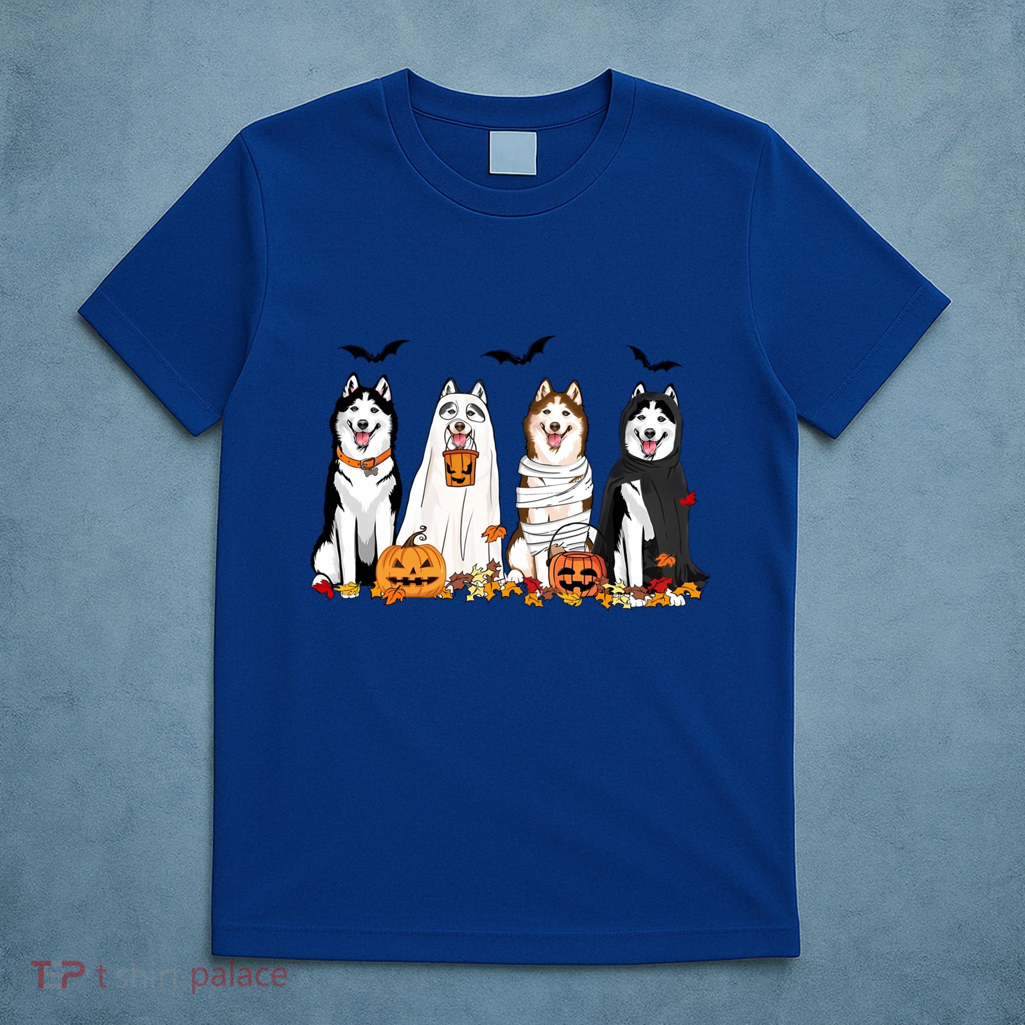 Siberian Husky Dogs Ghost Witch Mummy Halloween Pumpkins Funny Gift T-Shirt