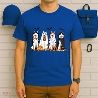 Siberian Husky Dogs Ghost Witch Mummy Halloween Pumpkins Funny Gift T-Shirt thumb 6