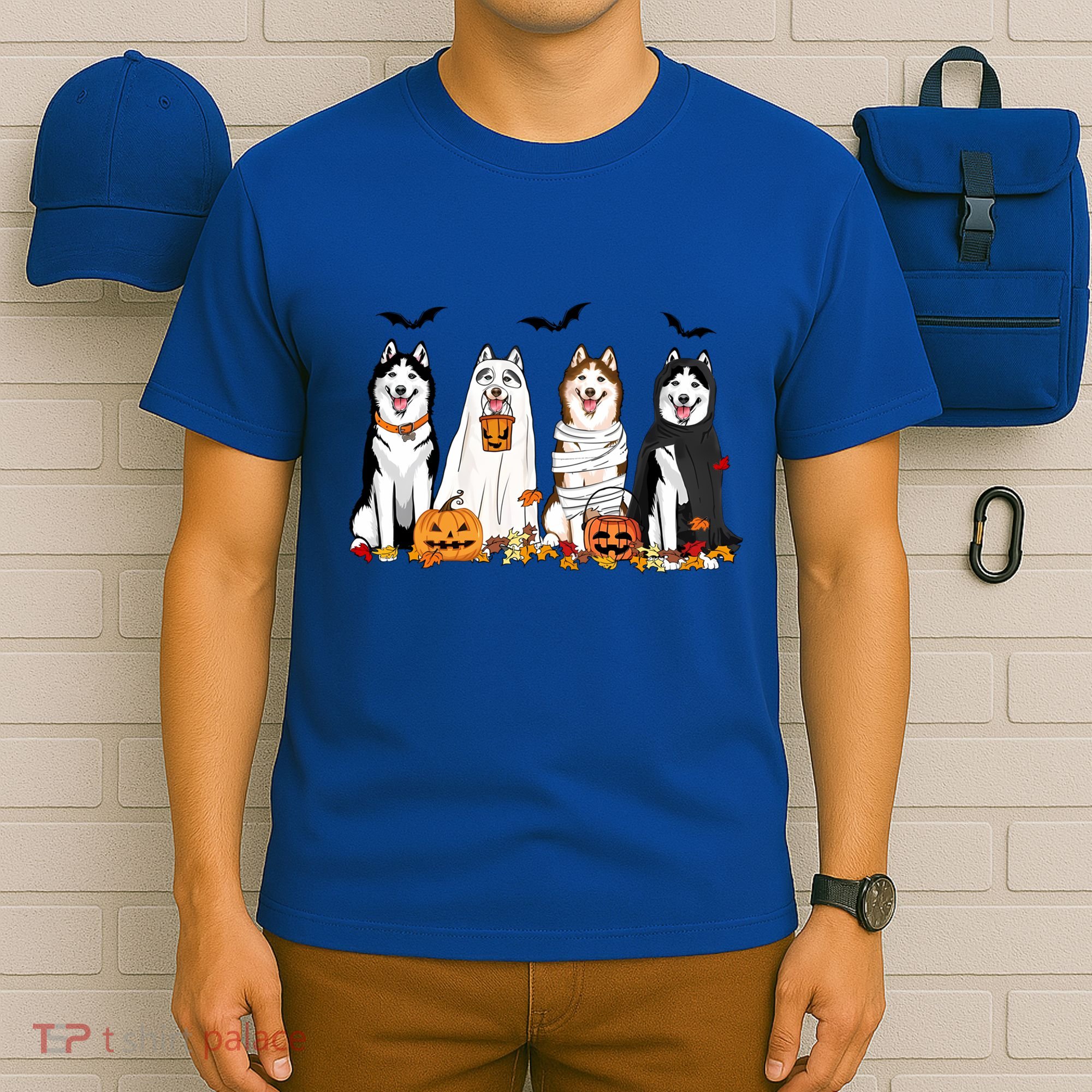 Siberian Husky Dogs Ghost Witch Mummy Halloween Pumpkins Funny Gift T-Shirt